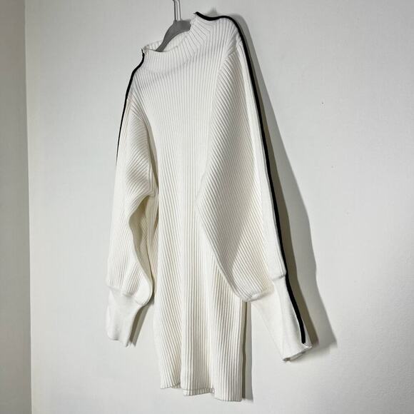 Mango Women’s Ribbed Knit Pullover Sweater Sz M White Black Strip at 3/4 Sleeves - Picture 5 of 12